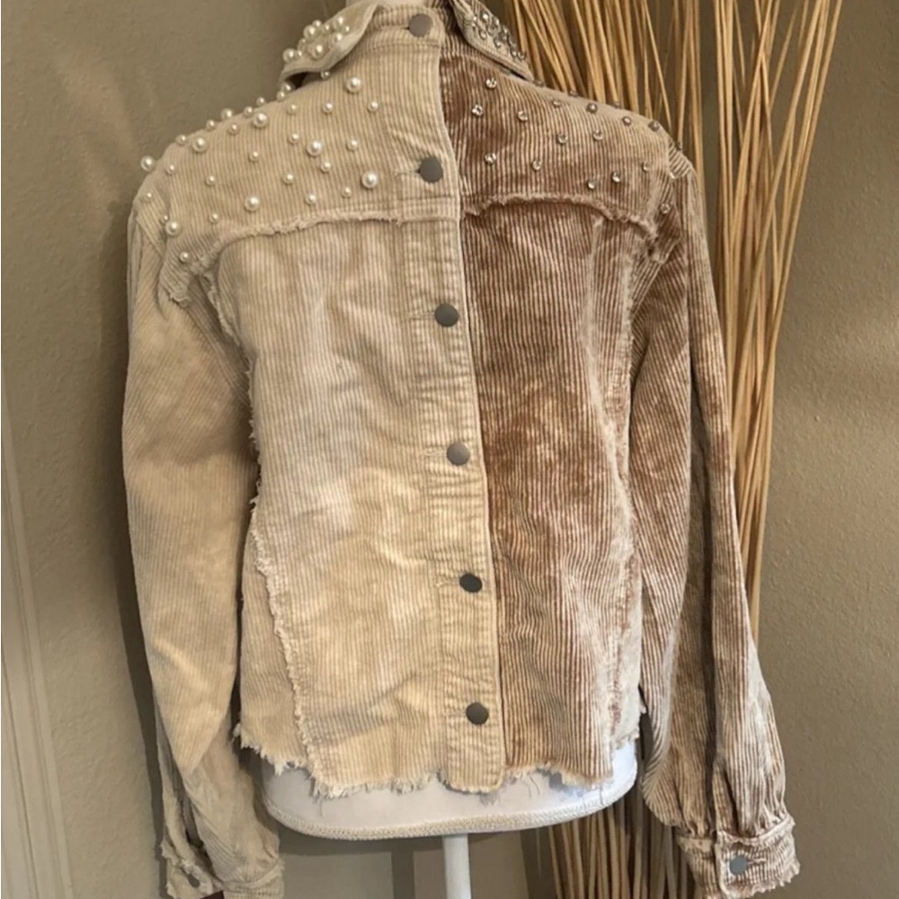 NWT Bad Little Country Girl beige Bling Denim Jacket size Small - Picture 3 of 6